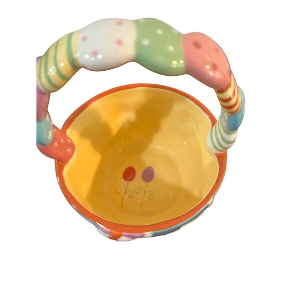 Blossoms and Blooms Easter Bunny Ceramic Candy Dish Basket - Picture 4 of 5